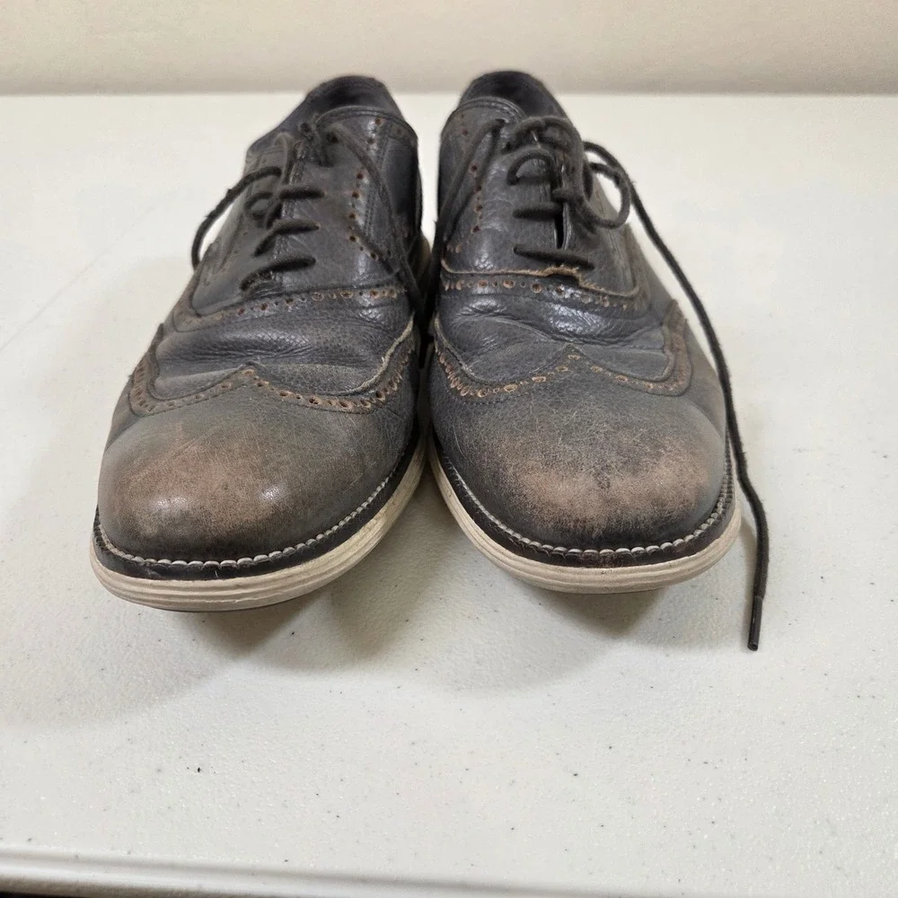 Cole Haan Lunargrand Wingtip Oxford Shoes Mens 12 Gray Leather C12599